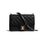 Chanel Black Lambskin with Imitation Pearls Medium Flap Bag