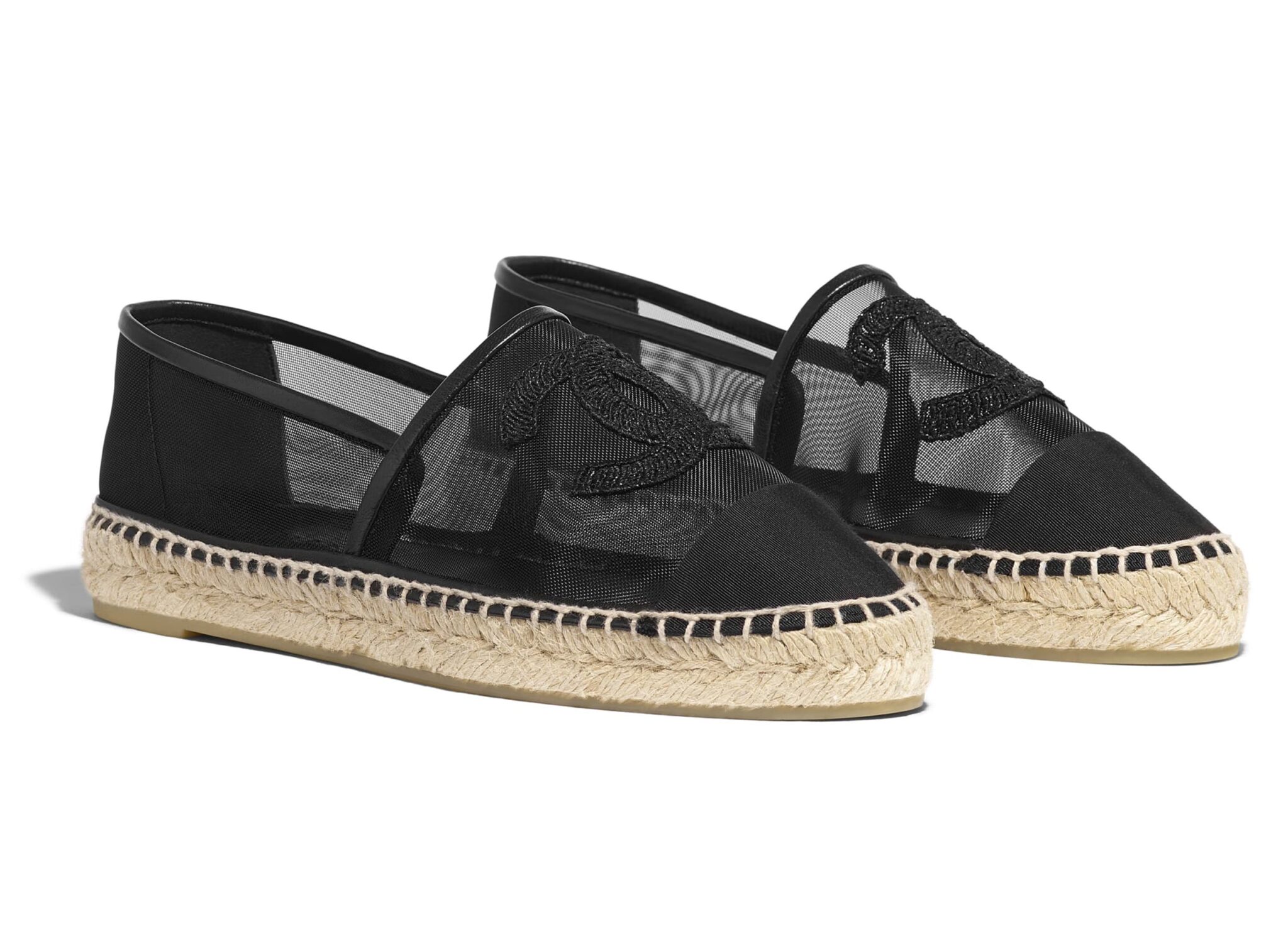 chanel black mesh espadrilles