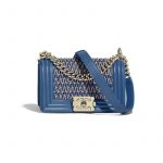 Chanel Dark Blue Lambskin Cotton Boy Chanel Small Flap Bag