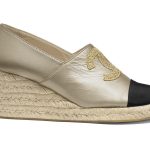 Chanel Gold/Black Lambskin Wedge Espadrilles