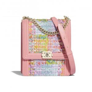 Chanel Green/Lavender/Blue/Pink Tweed Boy North/South Maxi Flap Bag