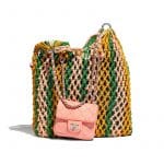 Chanel Green/Orange/Pink Mixed Fibers/Lambskin Large Shopping Bag