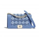 Chanel Light Blue Pleated Denim Boy Chanel Old Medium Flap Bag