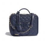 Chanel Navy Blue CC Filigree Large Vanity Case Bag
