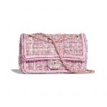 Chanel Pink/Beige/Orange/Ecru Tweed Medium Flap Bag