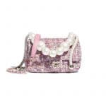 Chanel Pink/Beige/Orange/Ecru Tweed with Imitation Pearls Mini Flap Bag