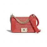 Chanel Red/Beige Lambskin Cotton Boy Chanel Small Flap Bag