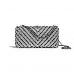 Chanel Silver/Black Mixed Fibers with Imitation Pearls Evening Bag