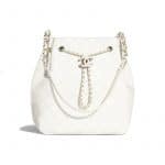 Chanel White Calfskin Drawstring Bag