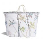 Chanel White Floral Cotton/Linen Large Shopping Bag