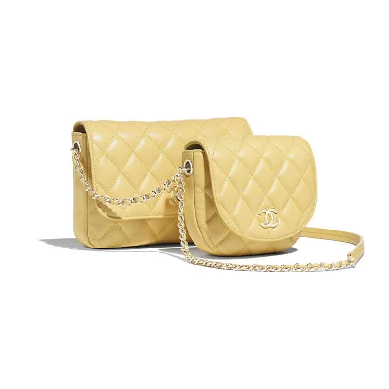 Chanel Yellow & White Quilted Lambskin Side Packs Bag Q6B4E21IMB000