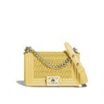 Chanel Yellow/Beige Lambskin Cotton Boy Chanel Small Flap Bag
