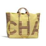 Chanel Yellow/Dark Beige Mixed Fibers Maxi Chanel Large Shopping Bag