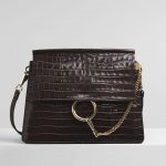 Chloe Profound Brown Embossed Croco Effect Faye Medium Shoulder Bag