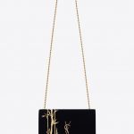 Saint Laurent Golden Black Embroidered Velvet Kate Medium Bag