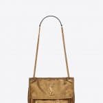 Saint Laurent Pale Gold Lamé Leather with Shagreen Look Niki Baby Bag