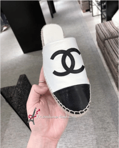 Chanel White/Black Slip-On Espadrilles