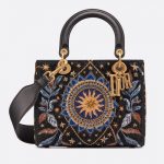 Dior Black Air Embroidered Medium Lady Dior Bag