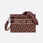 Dior Burgundy Oblique Canvas Embroidered Clutch Bag