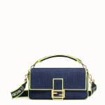 Fendi Blue/Fluorescent Yellow Denim Baguette Large Bag