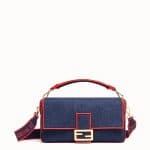 Fendi Blue/Red Denim Baguette Large Bag