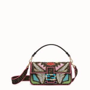 Fendi Multicolor Swarovski Embroidered FF Fabric Baguette Bag