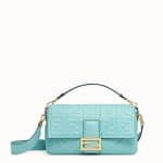 Fendi Pale Blue FF Embossed Baguette Large Bag