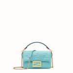 Fendi Pale Blue FF Embossed Baguette Mini Bag