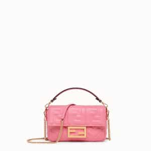 Fendi Pink FF Embossed Baguette Mini Bag