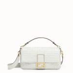 Fendi White FF Embossed Baguette Large Bag