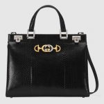 Gucci Black Snakeskin Zumi Medium Top Handle Bag