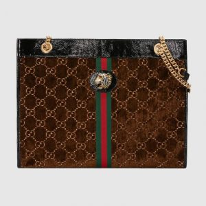 Gucci Brown/Beige GG Velvet Rajah Large Tote Bag
