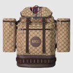 Gucci Camel/Ebony GG Canvas with Crystal Straps Large Backpack Bag
