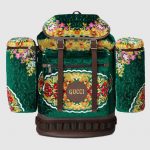Gucci Green Floral Velvet Large Backpack Bag