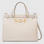 Gucci Ivory Ostrich Zumi Medium Top Handle Bag