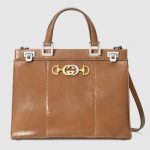 Gucci Taupe Snakeskin Zumi Medium Top Handle Bag