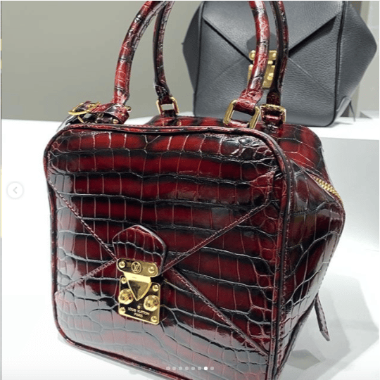 Louis Vuitton Blue Denim Red Alligator Handbag