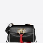 Valentino Black V-Ring Medium Flap Shoulder Bag