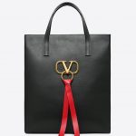 Valentino Black V-Ring N/S Large Shopper Bag