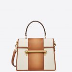 Valentino Brown/White Canvas:Leather Uptown Large Top Handle Bag