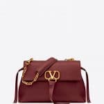 Valentino Maroon V-Ring Medium Chain Bag