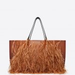 Valentino Tan Feather Embellished Go Logo Escape Large Shopper Bag