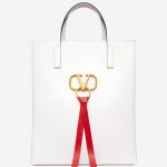 Valentino White V-Ring N/S Large Shopper Bag