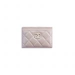 Chanel Beige Iridescent Grained Lambskin Card Holder