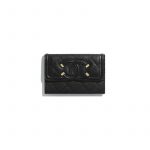 Chanel Black Grained Calfskin Flap Card Holder