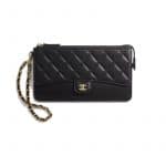 Chanel Black Lambskin Classic Pouch With Handle