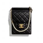 Chanel Black Lambskin and Imitation Pearls Clutch With Chain