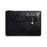Chanel Black Shiny Crumpled Calfskin Large Pouch