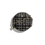 Chanel Black Tweed Round Classic Clutch With Chain