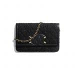 Chanel Black Tweed CC Filigree Wallet On Chain
